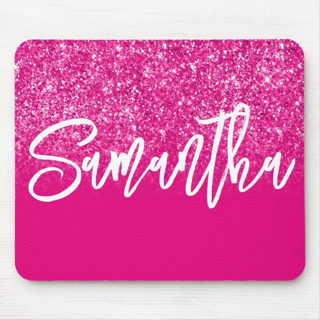 Luxus Hot Pink Glitzer Ombre Personalisiert Mousepad (Vorne)