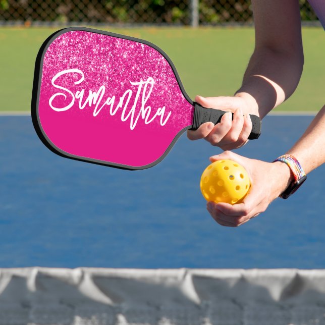 Luxus Hot Pink Glitzer Ombre Personalisiert Pickleball Schläger (InSitu)