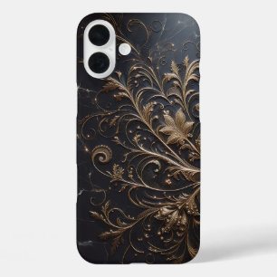 Luxus-Hülle aus schwarzem Marmor - Elegante Gold-F iPhone 16 Plus Hülle