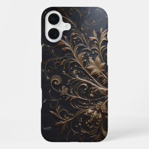Luxus-Hülle aus schwarzem Marmor - Elegante Gold-F iPhone 16 Plus Hülle
