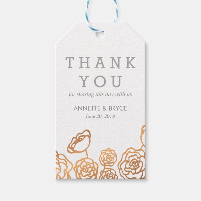 Luxus Imitate Gold Foil Floral Hochzeit Vielen Dan Geschenkanhänger (Vorderseite)