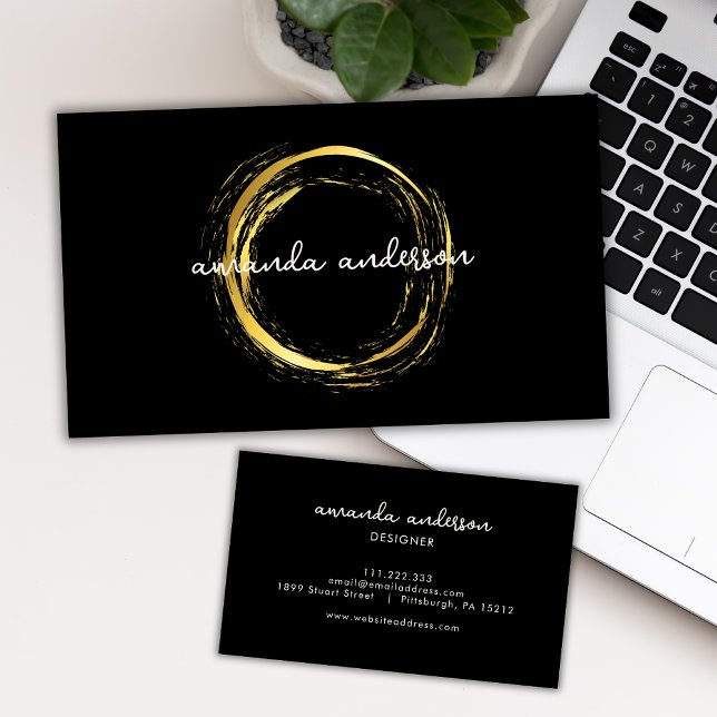 Luxus Imitats Gold Circle Black Business Card Visitenkarte (Von Creator hochgeladen)