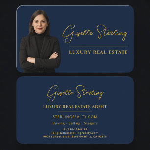 Luxus-Immobilien Navy Blau Gold Schrift  Visitenkarte