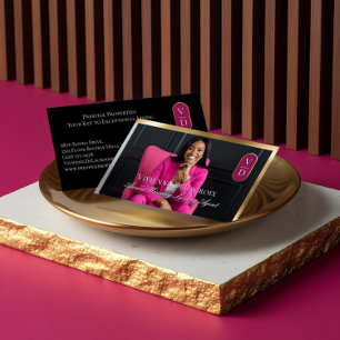 Luxus-Immobilien Schwarz Gold Rosa Foto Monogramm Visitenkarte