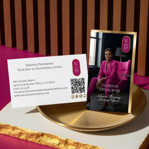 Luxus-Immobilien Schwarz Gold Rosa Foto Monogramm Visitenkarte