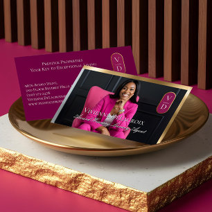 Luxus-Immobilien Schwarz Gold Rosa Foto Monogramm Visitenkarte