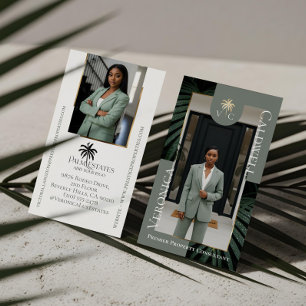 Luxus-Immobilienfirma Palm Tree Monogramm Foto Visitenkarte