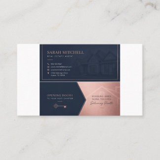 Luxus-Immobilienmakler Navy Rose Gold Visitenkarte