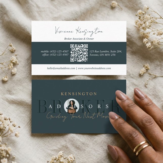 Luxus-Immobilienmakler Professionelles Foto QR Visitenkarte (Luxury Real Estate Broker Professional Photo QR Business Card)