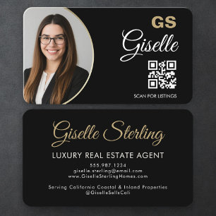 Luxus-Immobilienmakler-QR-Code Schwarz Gold Foto Visitenkarte