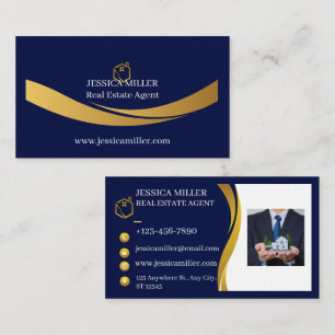 Luxus-Immobilienmakler Unternehmensfoto Blau Gold Visitenkarte