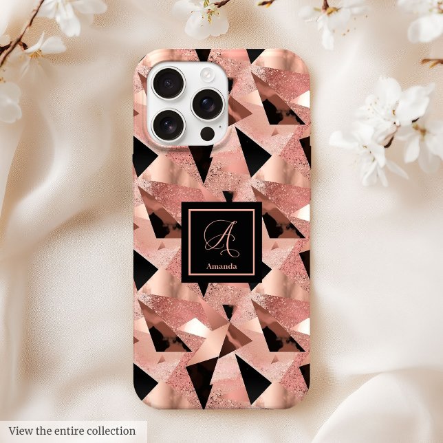 Luxus iPhone 14 Hülle Roségold Schwarz Trendig (Luxury iPhone 14 Case Rose Gold Black Trendy)
