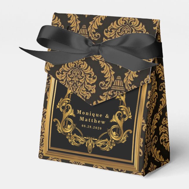 Luxus Jugendstil Schwarz und Gold Royal Wedding Geschenkschachtel (Vorderseite)