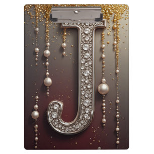 Luxus-Juwel-Buchstabe J-Monogramm mit Glitter Klemmbrett