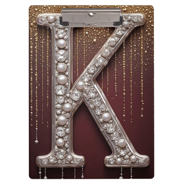 Luxus-Juwel-Buchstabe K-Monogramm mit Glitter Klemmbrett (Vorderseite)