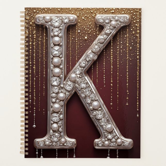 Luxus-Juwel-Buchstabe K-Monogramm mit Glitter Planer (Vorderseite)