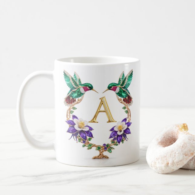 Luxus-Juwel-Kolibri-Monogramm A Kaffeetasse (Mit Donut)
