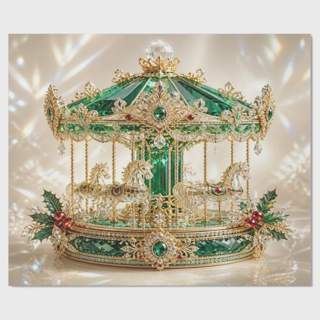 Luxus-Karussell Smaragd-Weihnachtsgeschenkpapier Geschenkpapier (Flach)