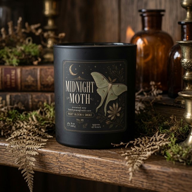 Luxus-Kerze Midnight Moth Botanical Quadratischer Aufkleber (Von Creator hochgeladen)