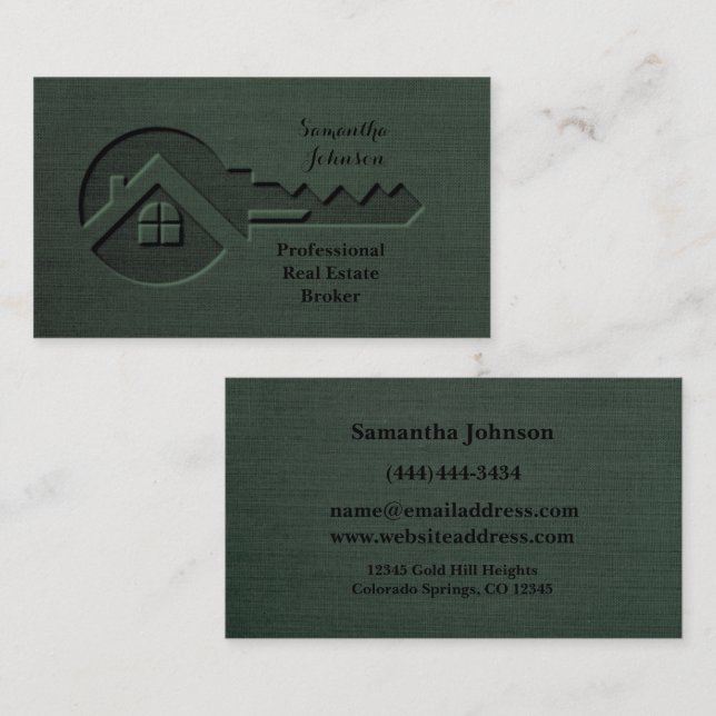 Luxus Key Pine Green Real Anwesen Business Card Visitenkarte (Vorne/Hinten)