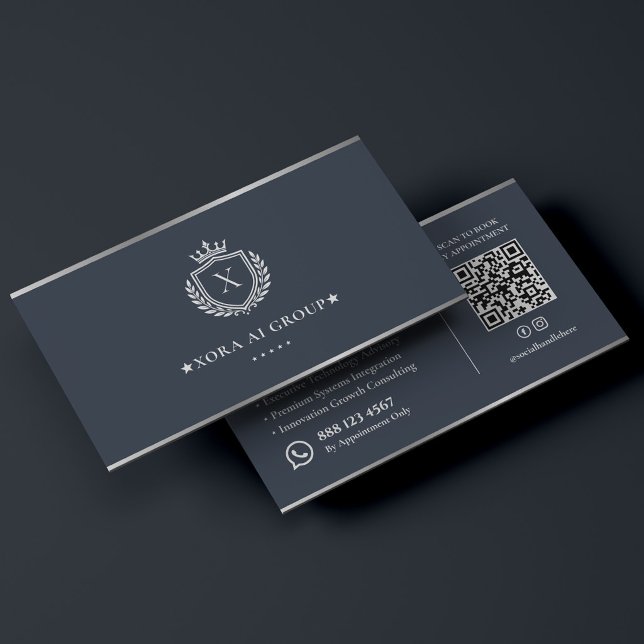 Luxus-KI-Tech-Berater Graphit-Silber-Crest Visitenkarte (Luxury AI Tech Consultant Graphite Silver Crest Business Card
)