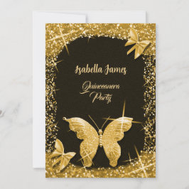Luxus klassischer Glitzer schwarzes Gold Butterfly Einladung