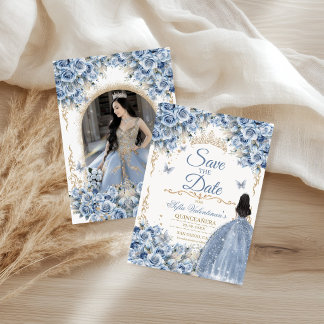 Luxus-Kleid Babyblau Gold Prinzessin Foto Save The Date