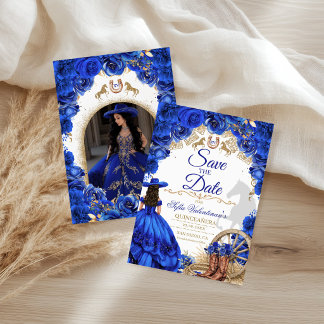 Luxus-Kleidung Royal Blue Western Quinceanera Foto Save The Date