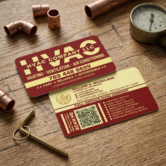 Luxus-Klimaanlage Heizung HLK Unternehmen Visitenkarte (red and gold HVAC cards, luxury heating business cards, custom air conditioning cards)