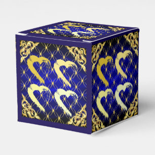 Luxus königsblau-goldene Herzen Geschenkbox Geschenkschachtel