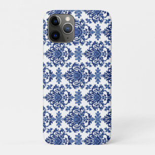 Luxus königsblau-weißes barockes Blumenmuster Case-Mate iPhone Hülle