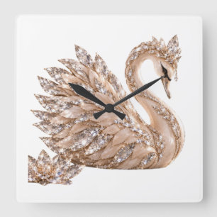 Luxus Kristallschwan Quadratische Wanduhr