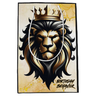 Luxus kühl Schwarz und Gold Löwe mit Krone Mittlere Geschenktüte