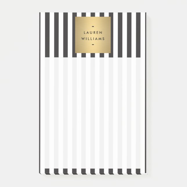 Luxus kühne schwarze und weiße Streifen mit Goldbo Post-it Klebezettel (Vorderseite)