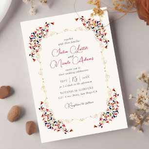 Luxus Kunst Botanisch Blumig Paisley Foto Hochzeit Einladung