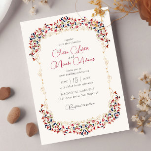 Luxus Kunst Botanisch Blumig Paisley Foto Hochzeit Einladung