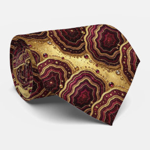 Luxus-Kunstseide Burgund + Gold-Geoden-Schlips Krawatte
