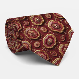 Luxus-Kunstseide Burgund + Gold-Geoden-Schlips Krawatte