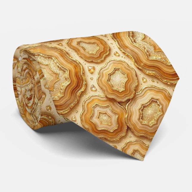 Luxus-Kunstseide | Kamel + Gold-Geoden-Schlips Krawatte (Gerollt)