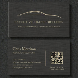 Luxus-Leinen-Transportwagen-QR-Code Schwarz & Gold Visitenkarte