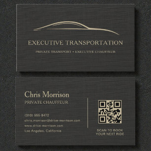 Luxus-Leinen-Transportwagen-QR-Code Schwarz & Gold Visitenkarte