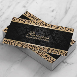 Luxus Leopard Black Damask Schönheitssalon Visitenkarte