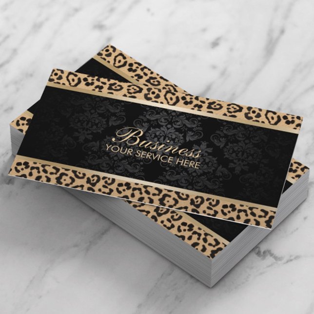 Luxus Leopard Black Damask Schönheitssalon Visitenkarte (Von Creator hochgeladen)