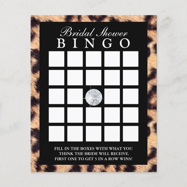 Luxus Leopard Print Brautparty Bingo Game Card (Vorderseite)