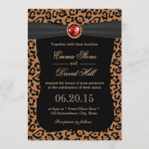 Luxus Leopard Print Ruby Gemstone Hochzeit Einladung