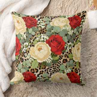 Luxus-Leopard- und rote Rosen-Muster Kissen