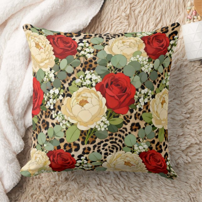 Luxus-Leopard- und rote Rosen-Muster  Kissen (Decke)