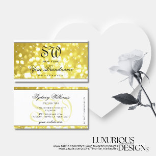 Luxus Light Golden Glitzer Stars Monogram White Visitenkarte