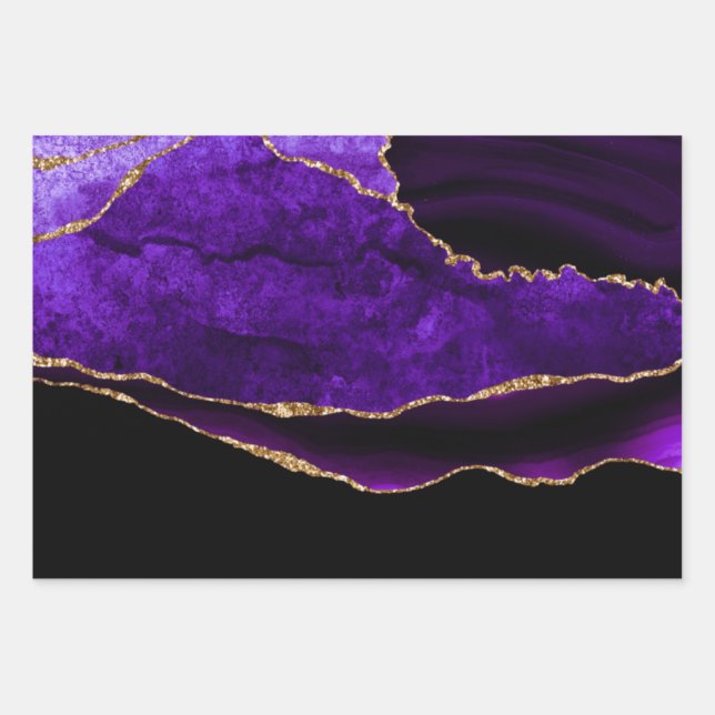 Luxus Lila Gold Glitzer Agate Birthday Geschenkpapier Set (Vorderseite)