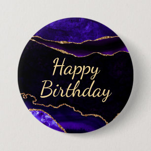 Luxus Lila Gold Glitzer Agate Happy Birthday Button